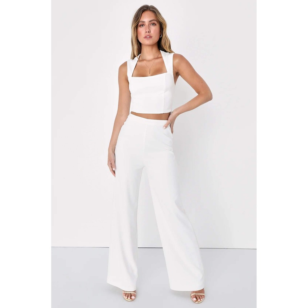 Lulus Enticing Endeavors White Two-Piece Jumpsuit Size Small